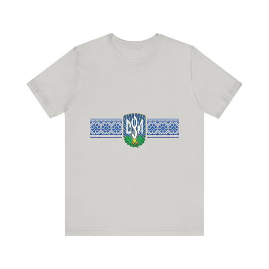 CYM Logo T-Shirt with Printed Ukrainian Embroidery Horizontal Design