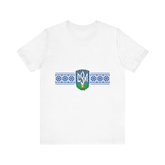 CYM Logo T-Shirt with Printed Ukrainian Embroidery Horizontal Design